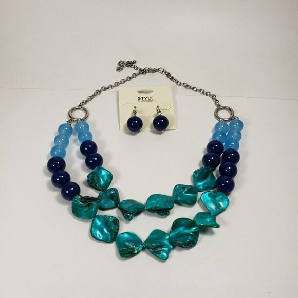 Layered Colorful Round & Shell Beaded Necklace & Earrings Set, Silver Jewelry - Picture 8 of 9